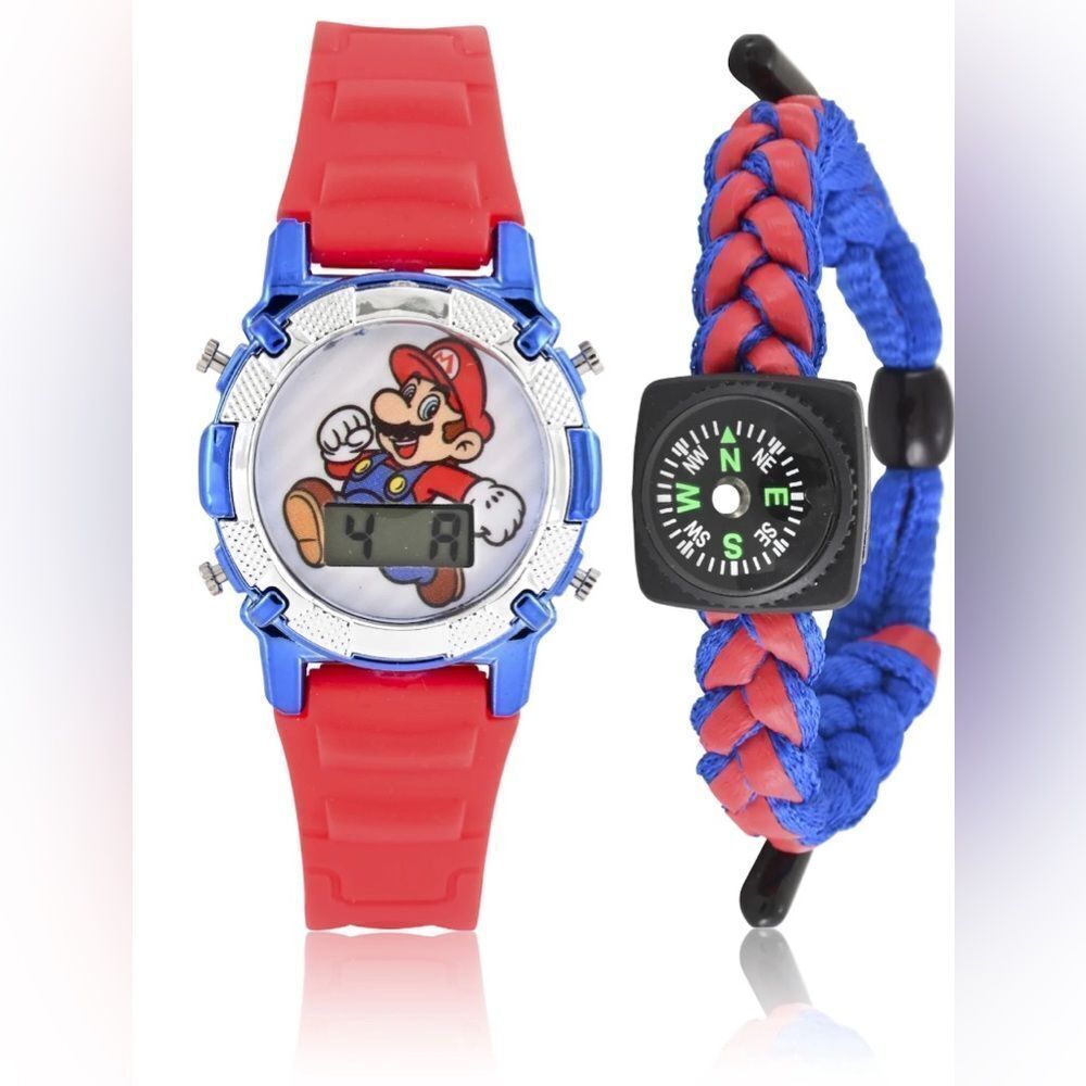Red and Blue Mario Watch with Compass Bracelet